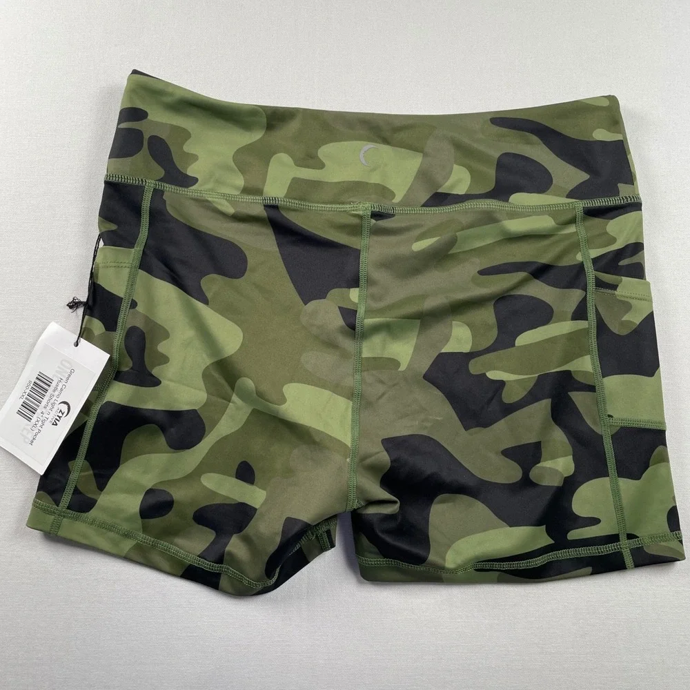 Zyia Active Green Camo Light n Tight Pocket Hustle Stash Pocket Shorts 4